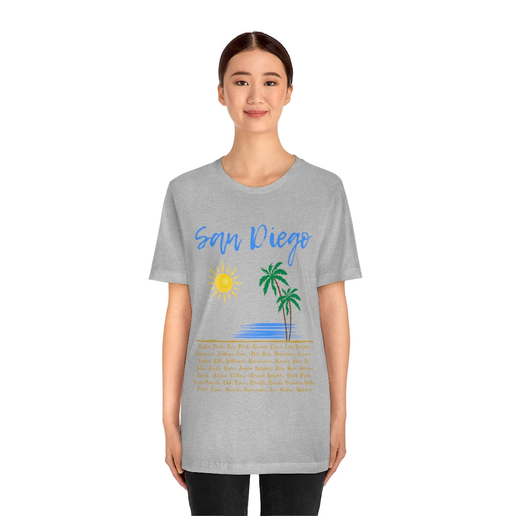 San Diego Neighborhoods Tee | SD Areas on back (Baby Blue)