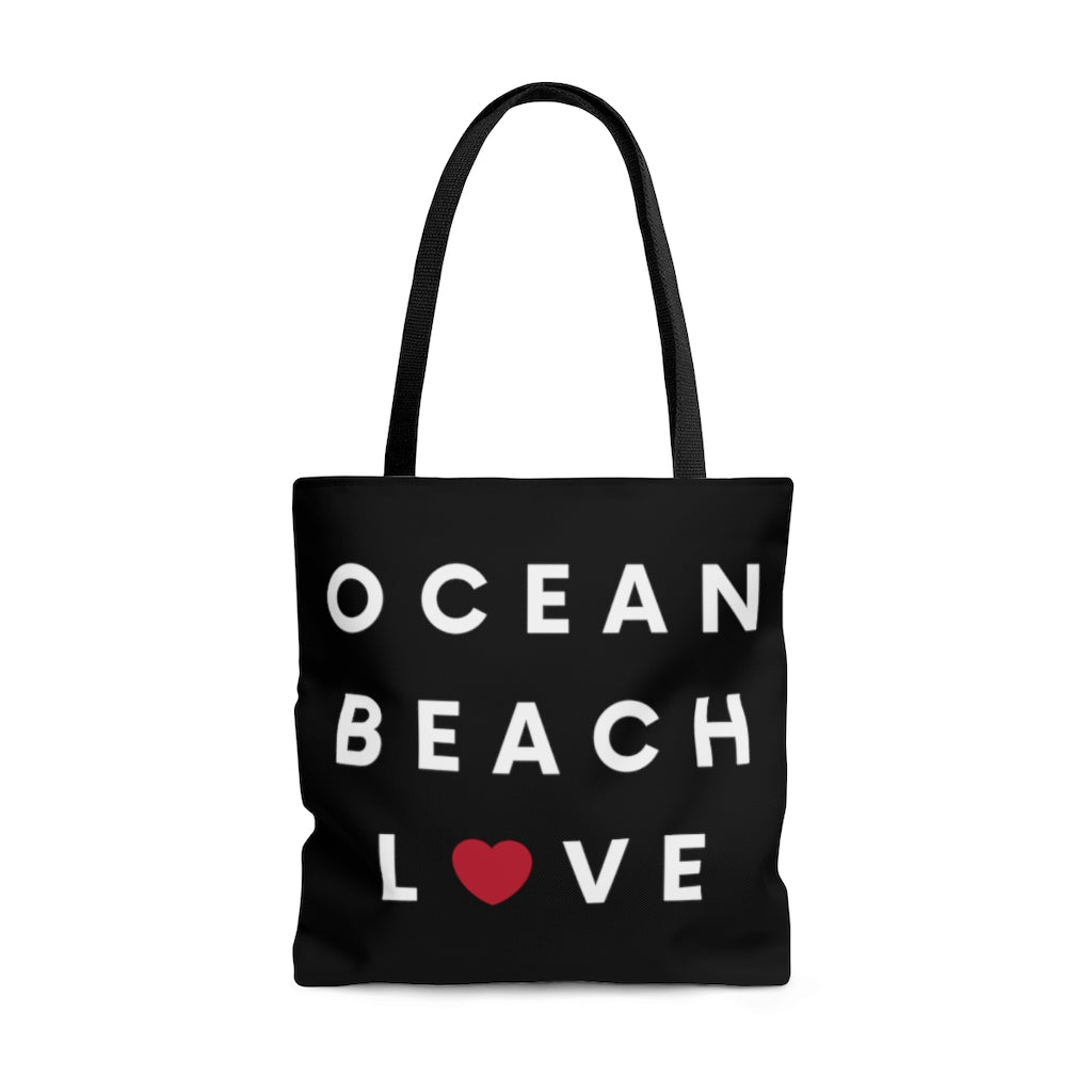 Ocean Beach Love Black Tote Bag