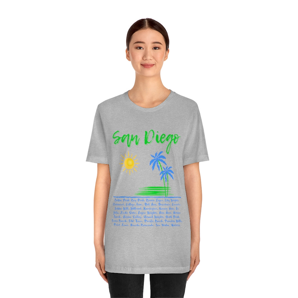San Diego Neighborhoods Tee | SD Areas on Back (Lime Green)