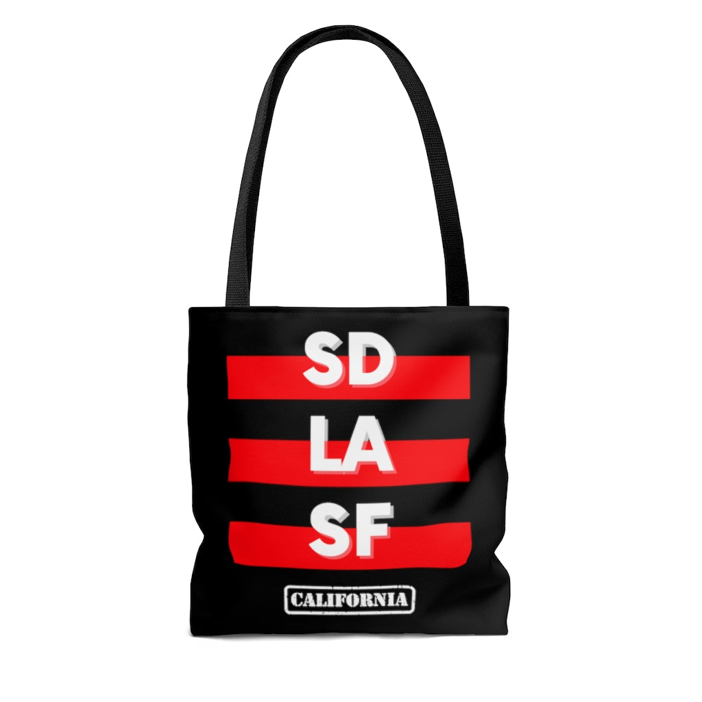 SD LA SF California Red and Black Tote Bag