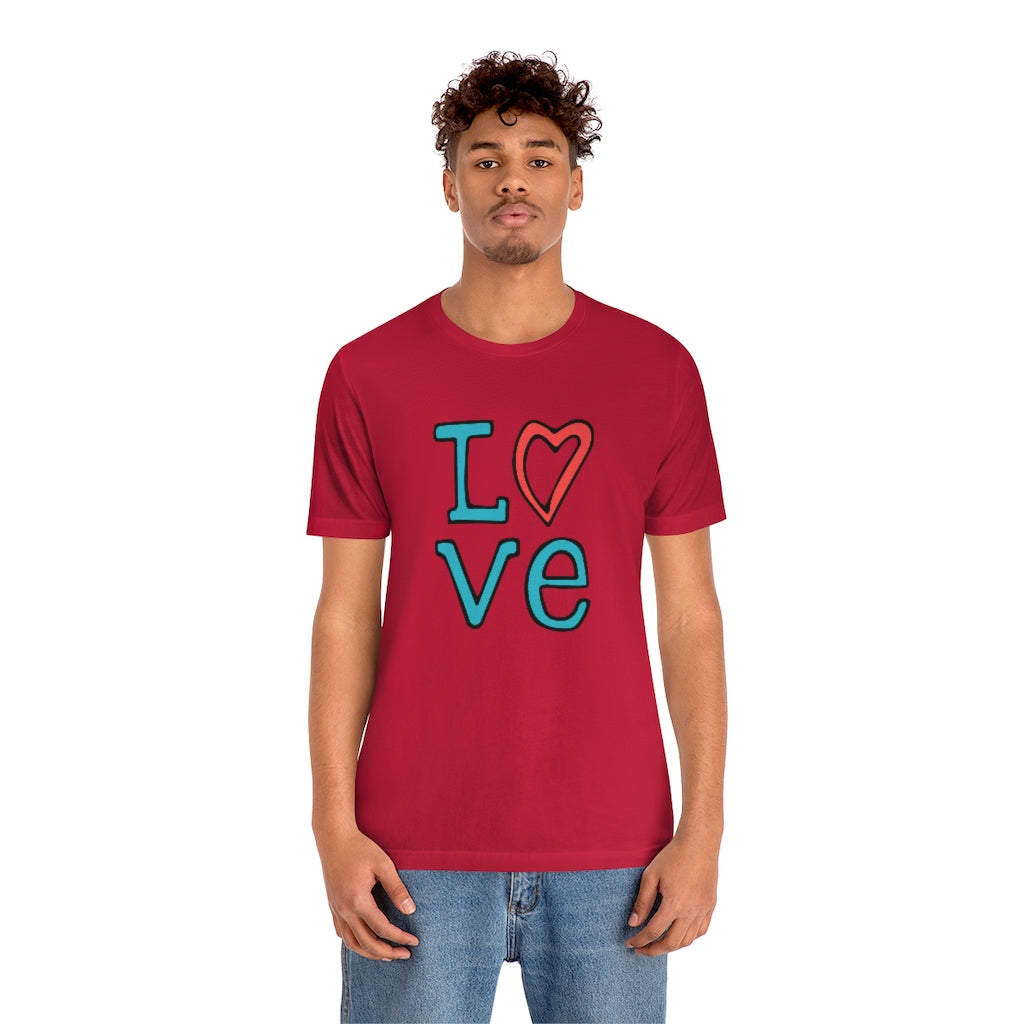 LOVE T-shirt (Red and Teal)