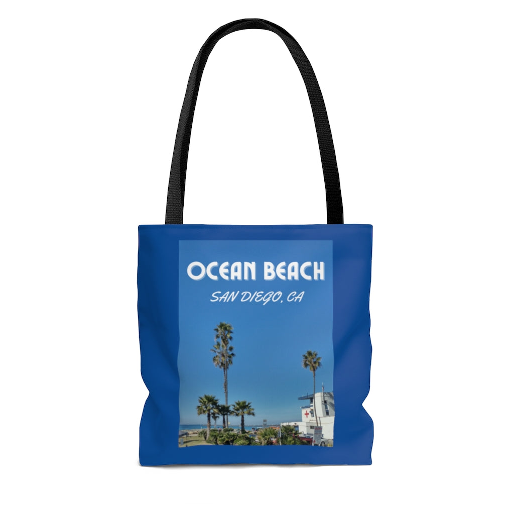Ocean Beach Lifeguard Tower Blue Tote Bag