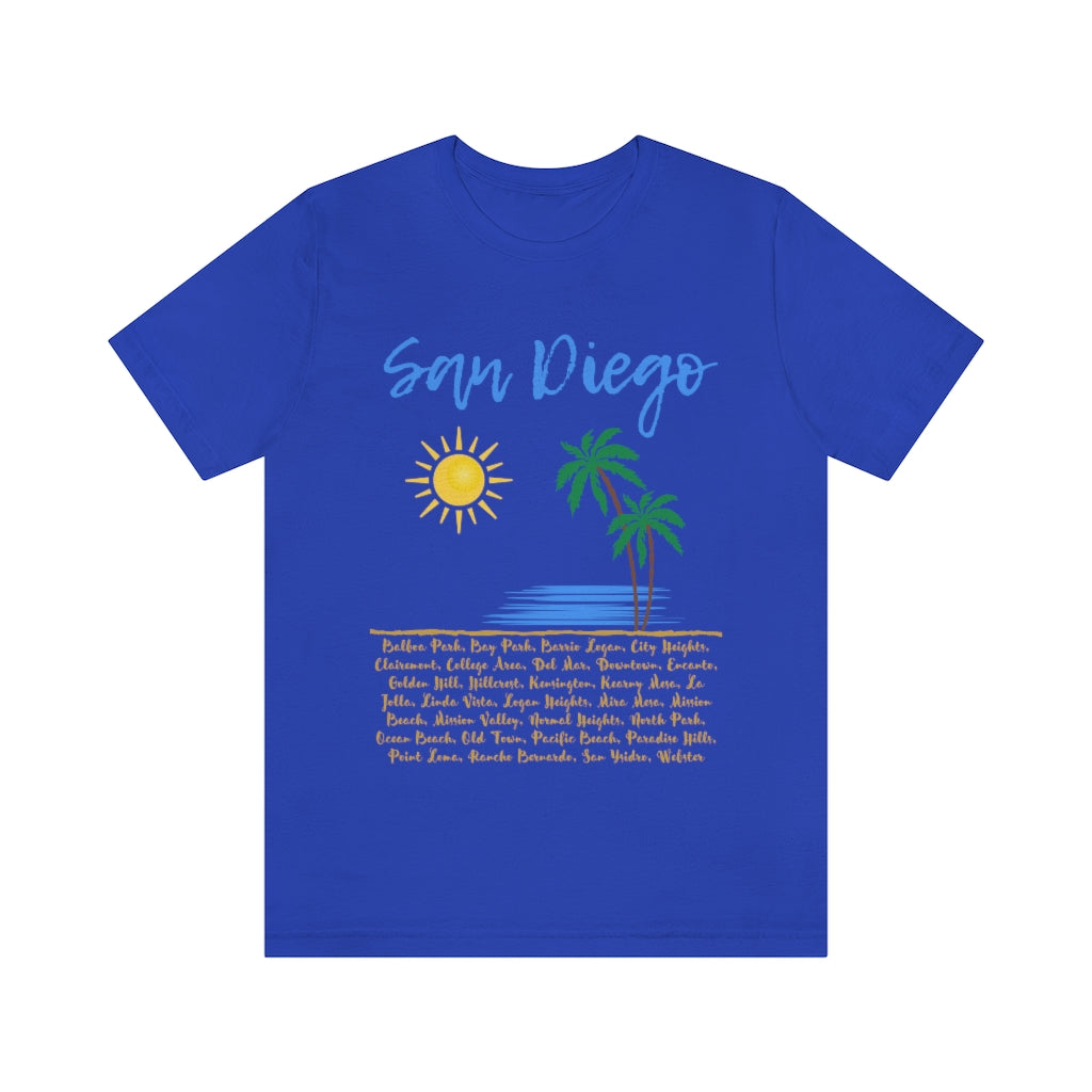 San Diego Neighborhoods Tee | SD Areas on back (Baby Blue)