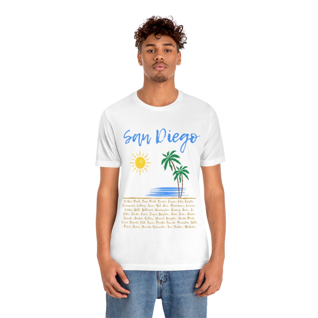 San Diego Neighborhoods Tee | SD Areas on back (Baby Blue)