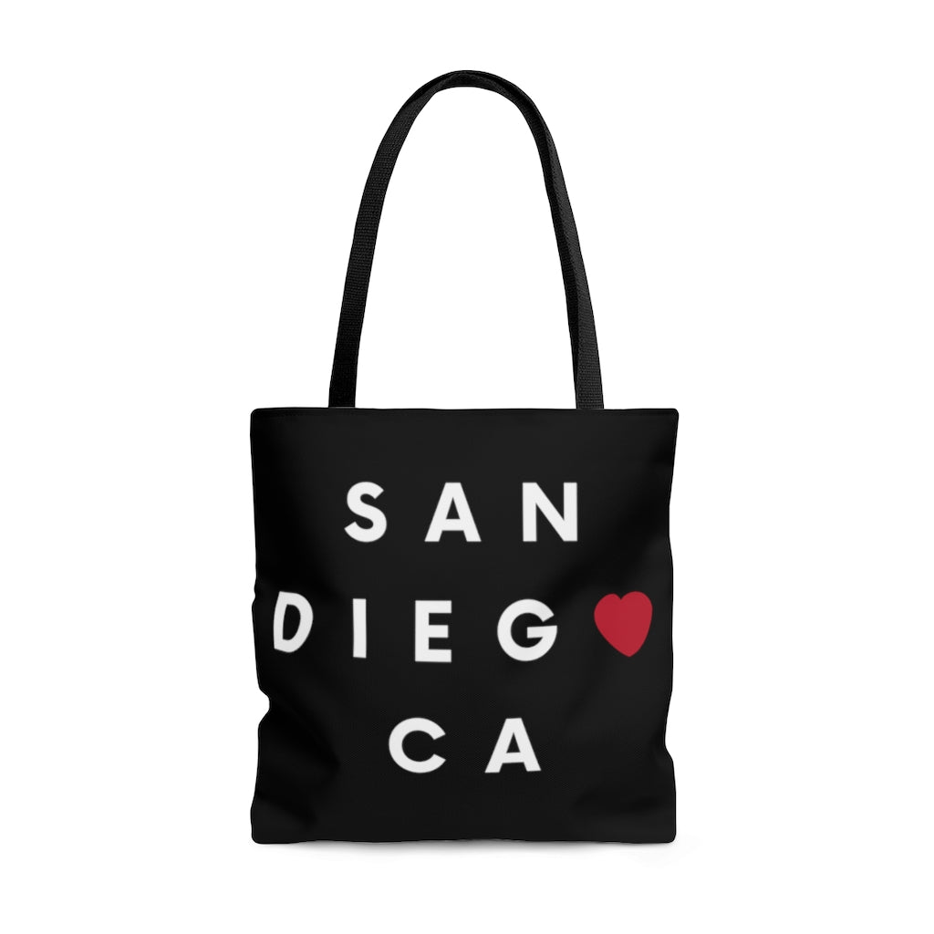 San Diego CA Black Tote Bag, SD Neighborhood Beach Bag