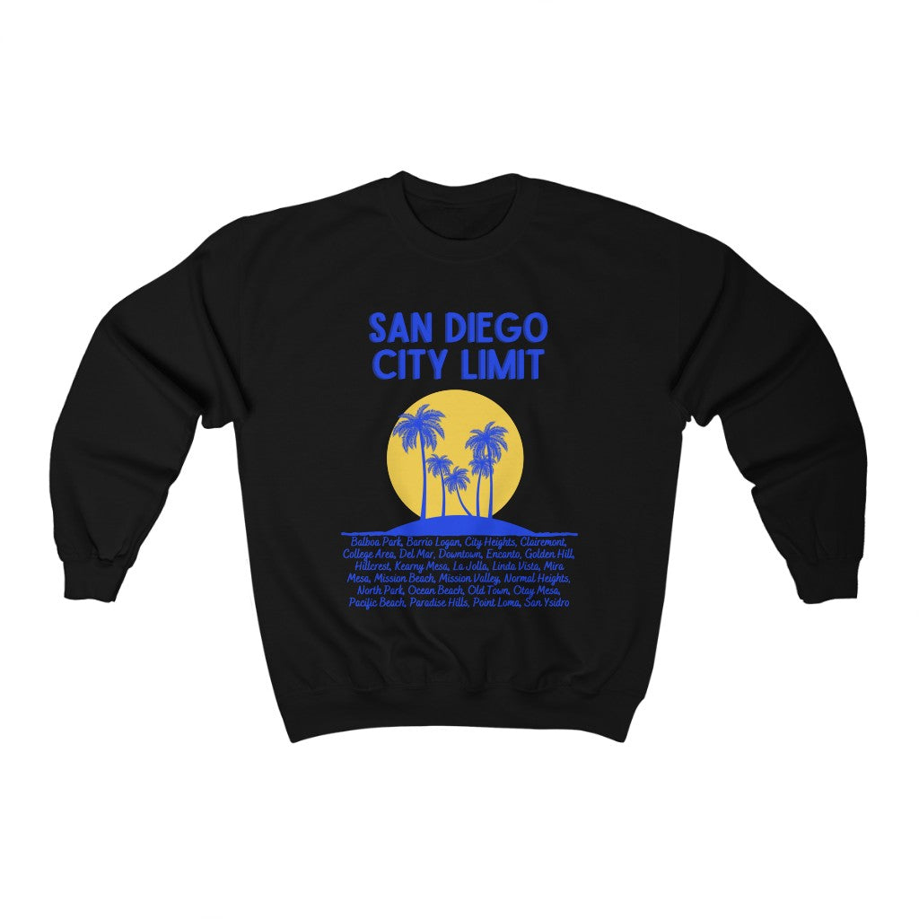 San Diego City Limit Sweatshirt | SD Areas on back (Royal Blue)