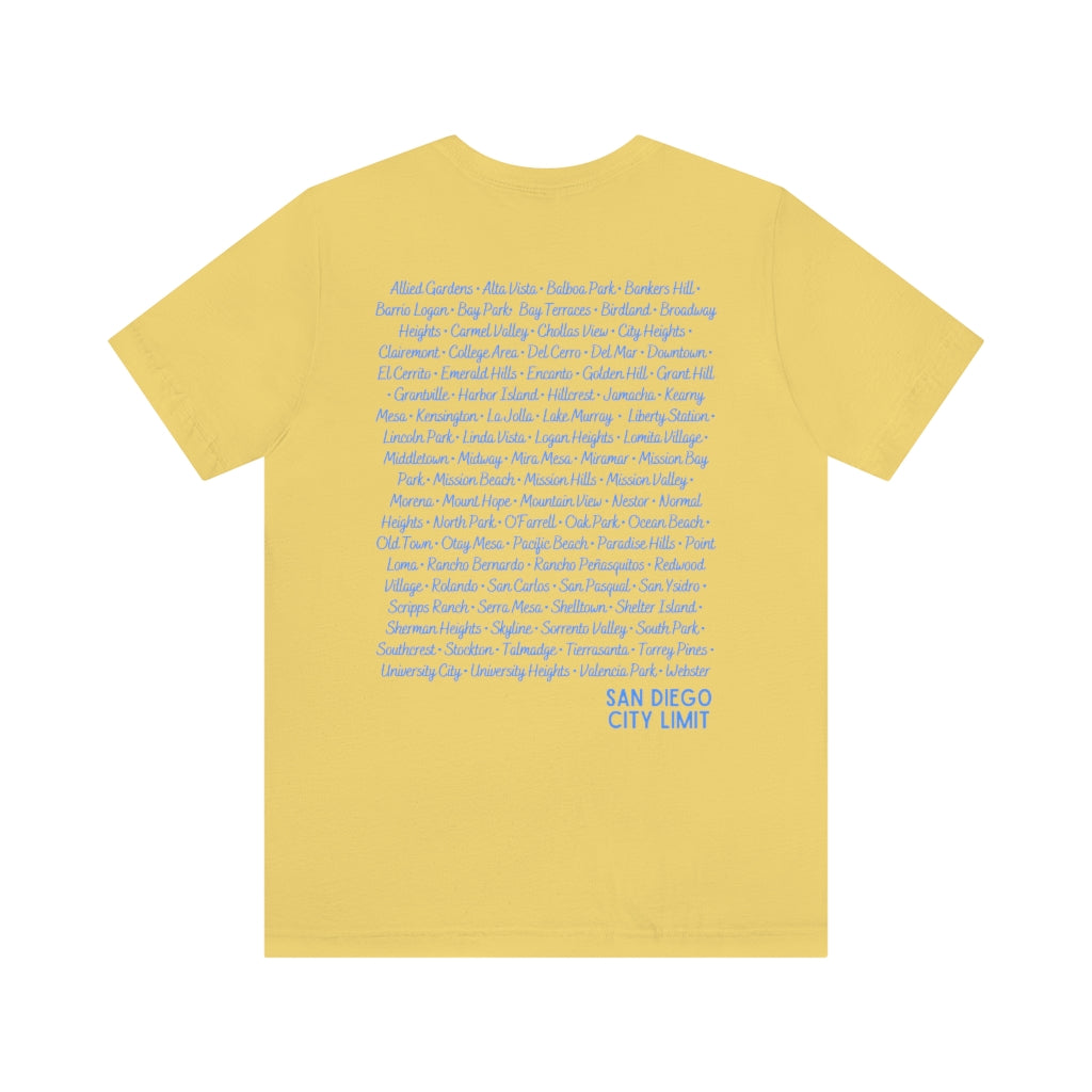 San Diego City Limit Tee | SD Areas on back (Baby Blue)