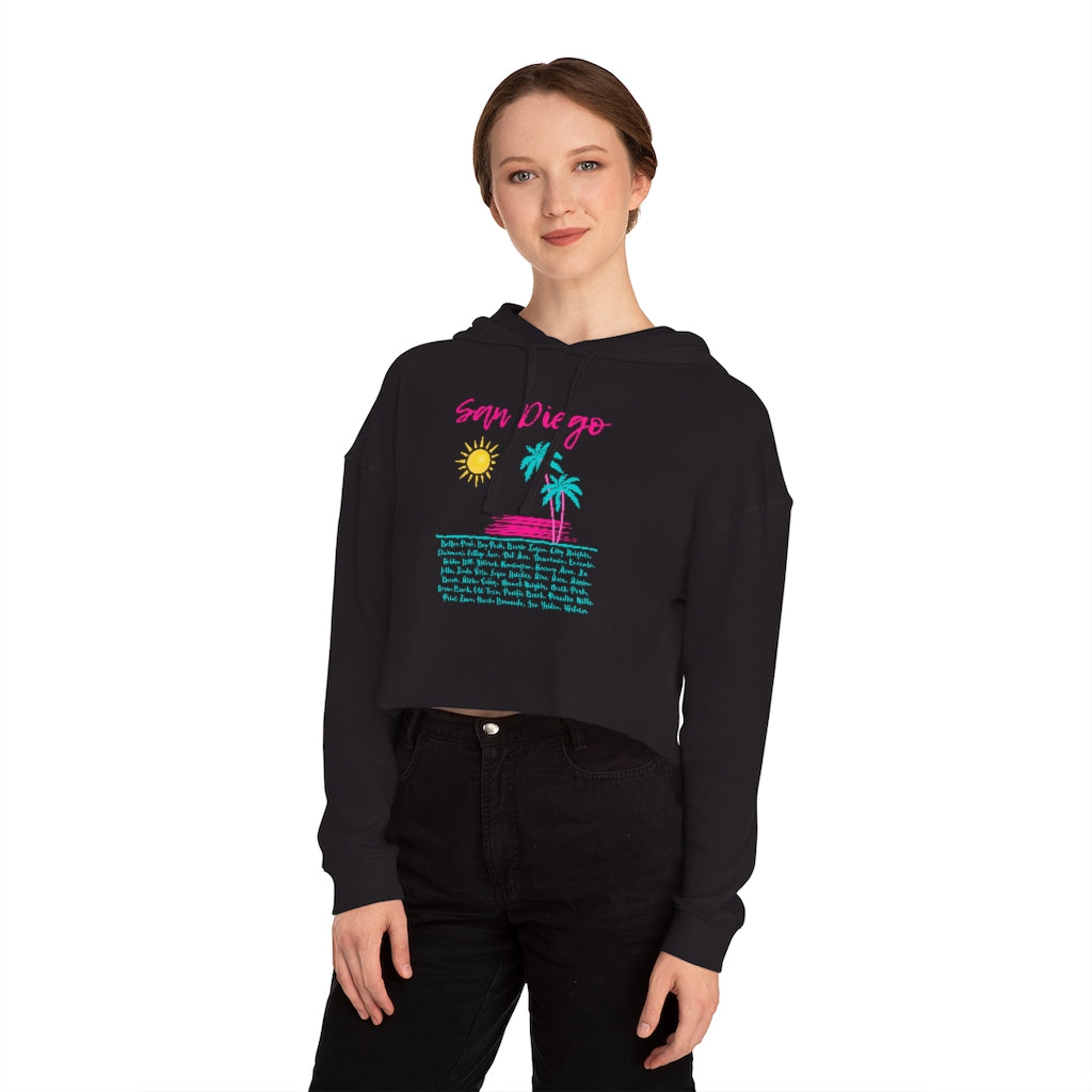 San Diego Beach Neighborhoods Cropped Hoodie (Pink)