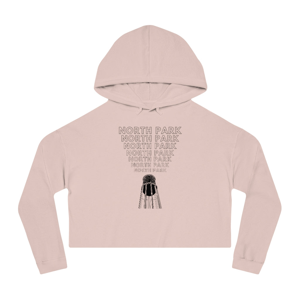 "Yell North Park" Cropped Hoodie, NP Water Tower Women's Hooded Sweatshirt