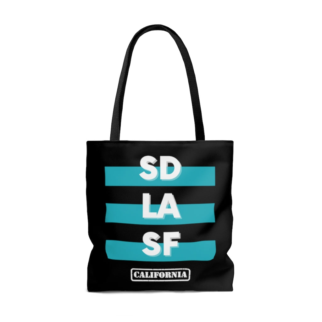 SD LA SF California Teal and Black Tote Bag
