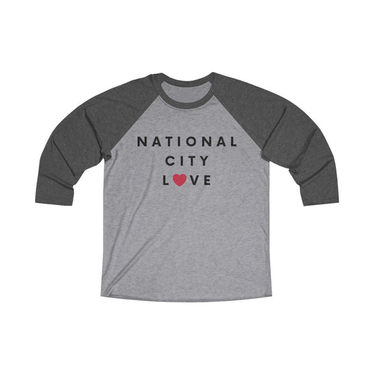 National City Love Long Sleeve Baseball Tee, San Diego County Neighborhood 3/4 Sleeve T-Shirt (Unisex) (Multiple Colors Avail)