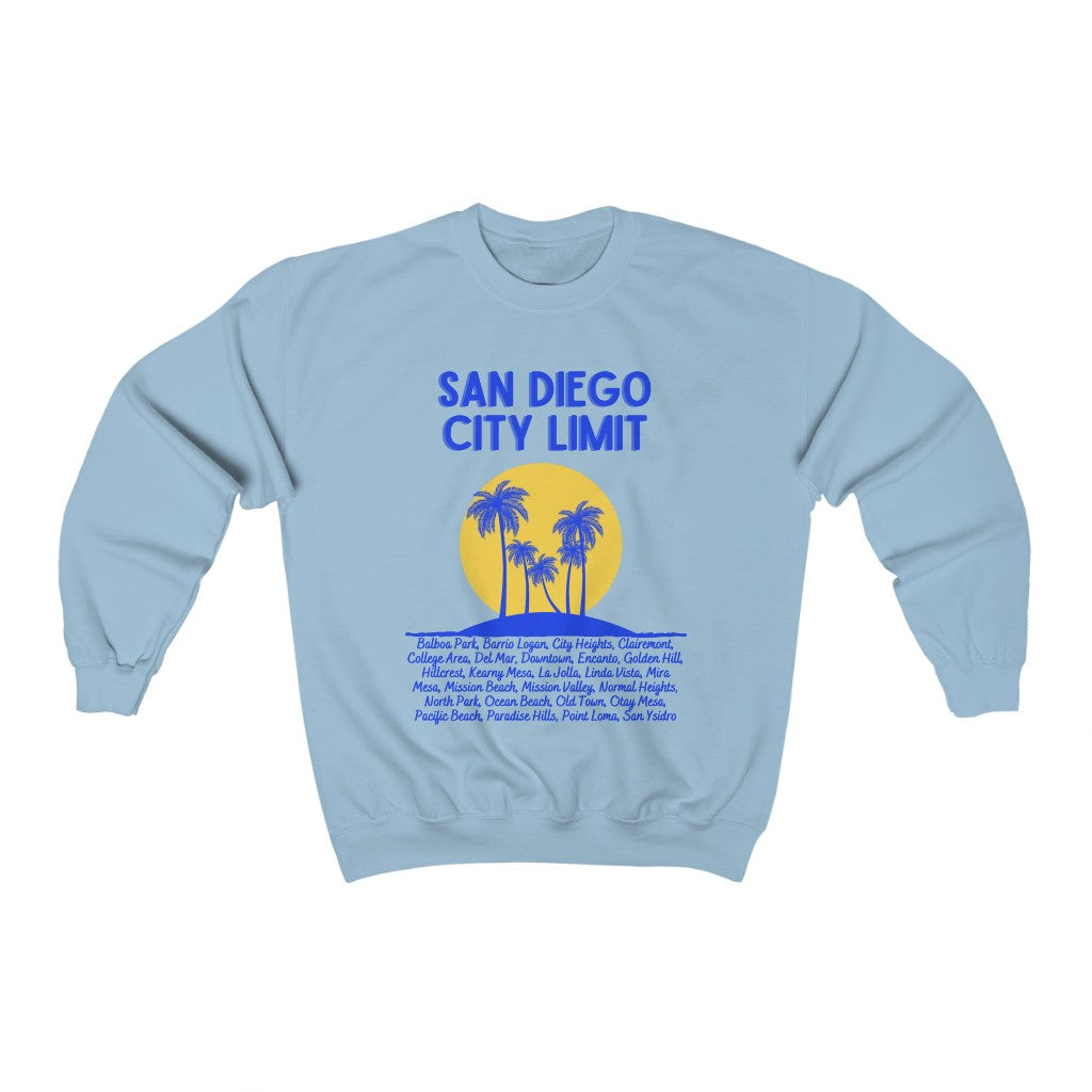 San Diego City Limit Sweatshirt | SD Areas on back (Royal Blue)