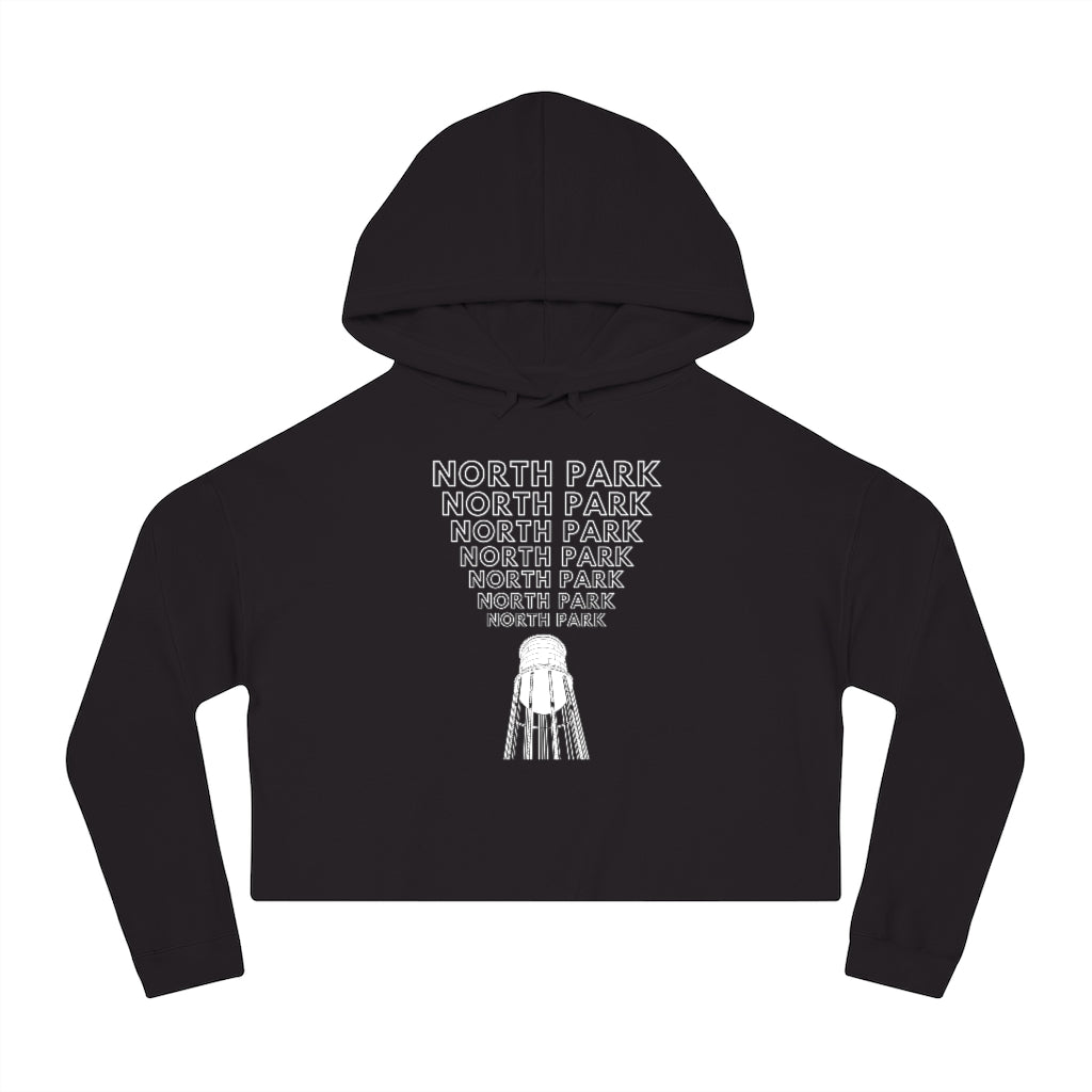 "Yell North Park" Cropped Hoodie, NP Water Tower Women's Hooded Sweatshirt