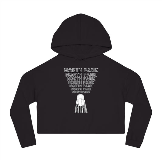"Yell North Park" Cropped Hoodie, NP Water Tower Women's Hooded Sweatshirt