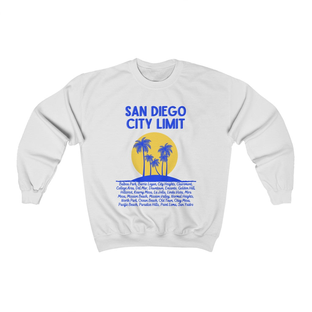 San Diego City Limit Sweatshirt | SD Areas on back (Royal Blue)