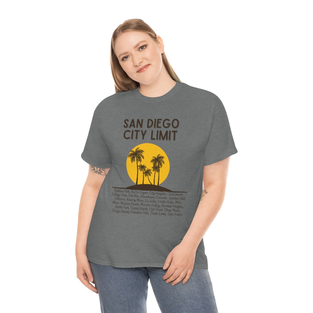 San Diego City Limit Heavy Cotton Tee, SD Areas on back