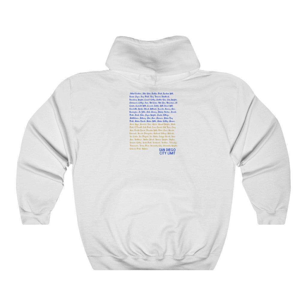 San Diego Neighborhoods Hoodie | SD Areas on back (Royal Blue)