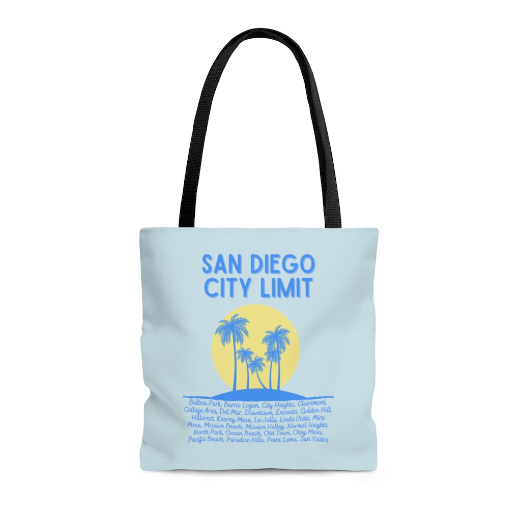San Diego City Limit Gold Tote Bag | SD Areas (Baby Blue)