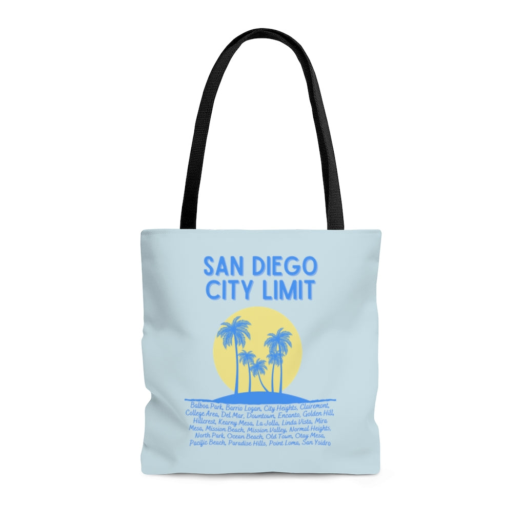 San Diego City Limit Gold Tote Bag | SD Areas (Baby Blue)