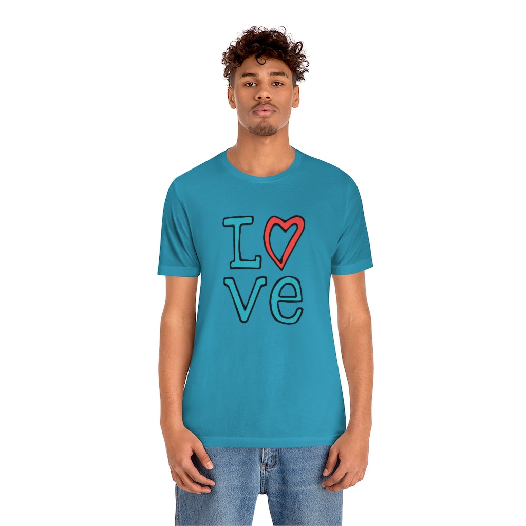 LOVE T-shirt (Red and Teal)