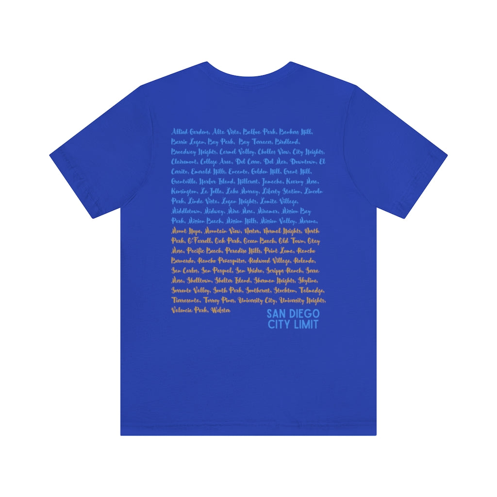 San Diego Neighborhoods Tee | SD Areas on back (Baby Blue)