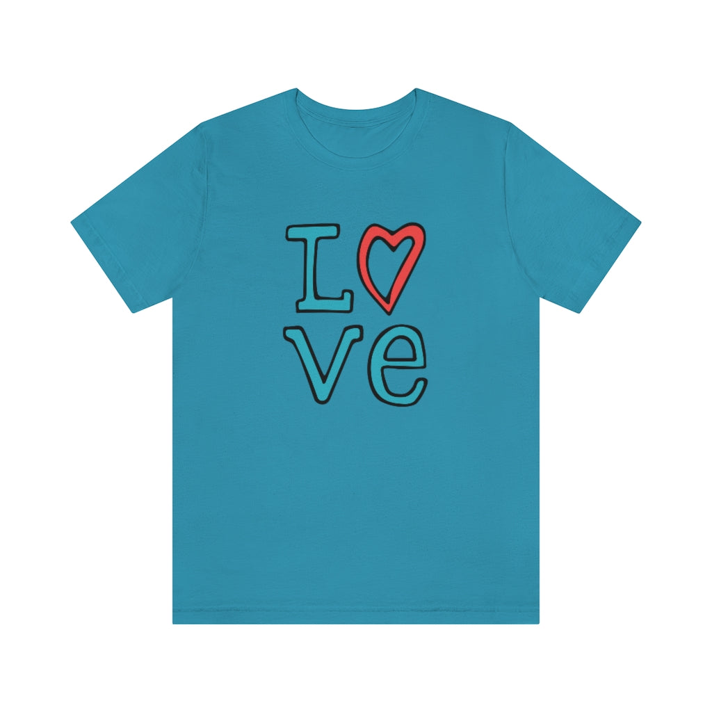 LOVE T-shirt (Red and Teal)