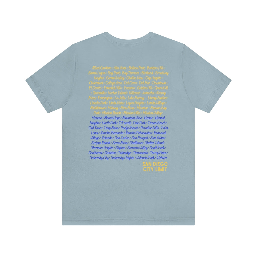 San Diego City Limit Tee | SD Areas on back (Royal Blue)