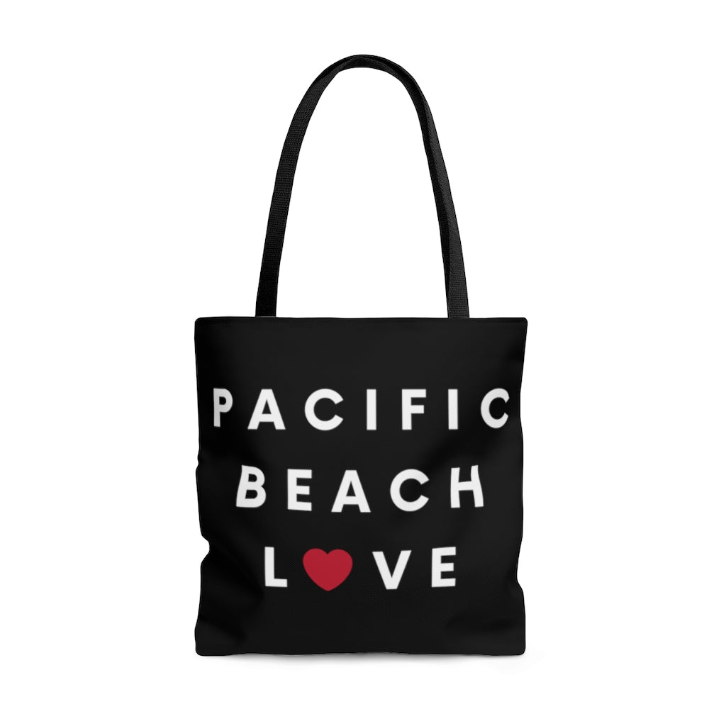 Pacific Beach Love Black Tote Bag, San Diego Neighborhood Beach Bag