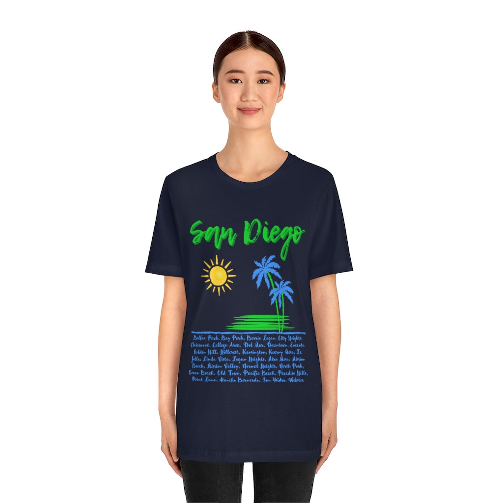 San Diego Neighborhoods Tee | SD Areas on Back (Lime Green)