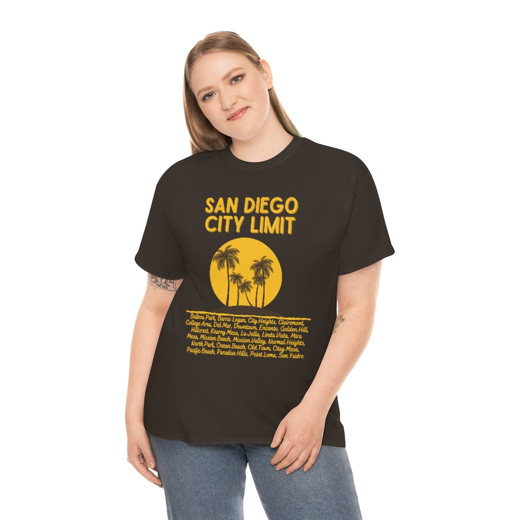 San Diego City Limit Heavy Cotton Tee, SD Areas on back