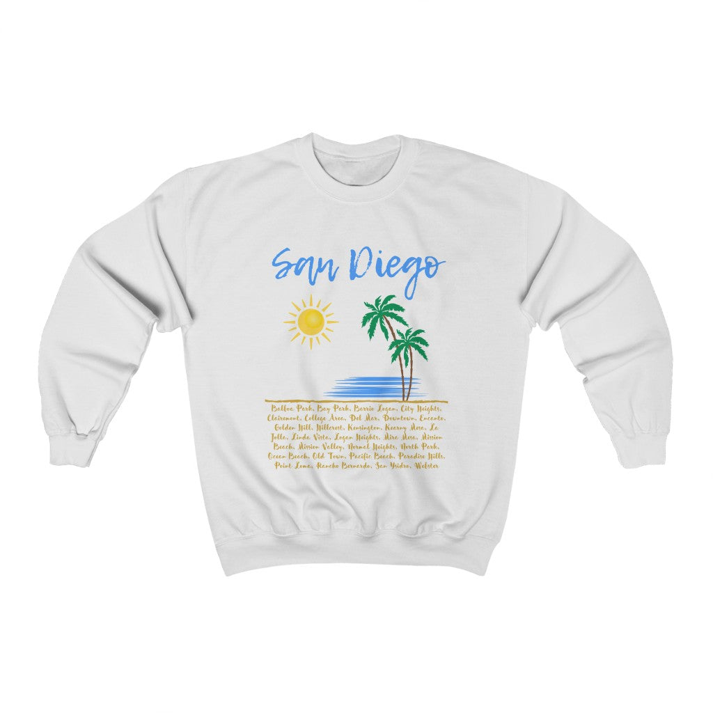 San Diego Neighborhoods Sweatshirt | SD Areas on back (Baby Blue)