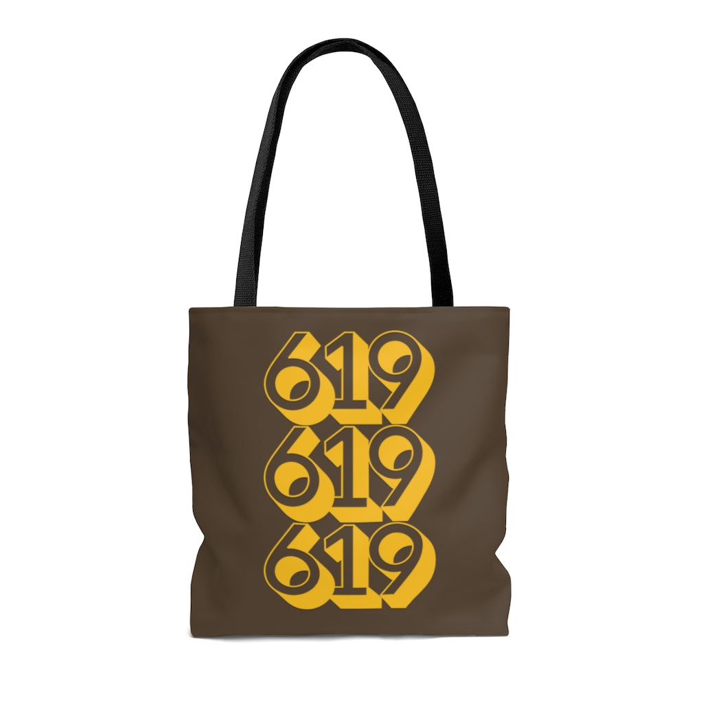 619 Tote Bag, San Diego Brown and Gold Shopping Bag, SD Beach Bag