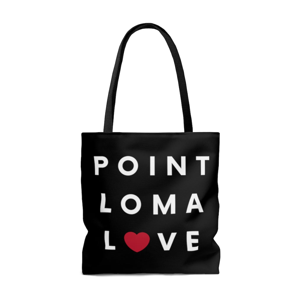 Point Loma Love Black Tote Bag, San Diego Neighborhood Beach Bag