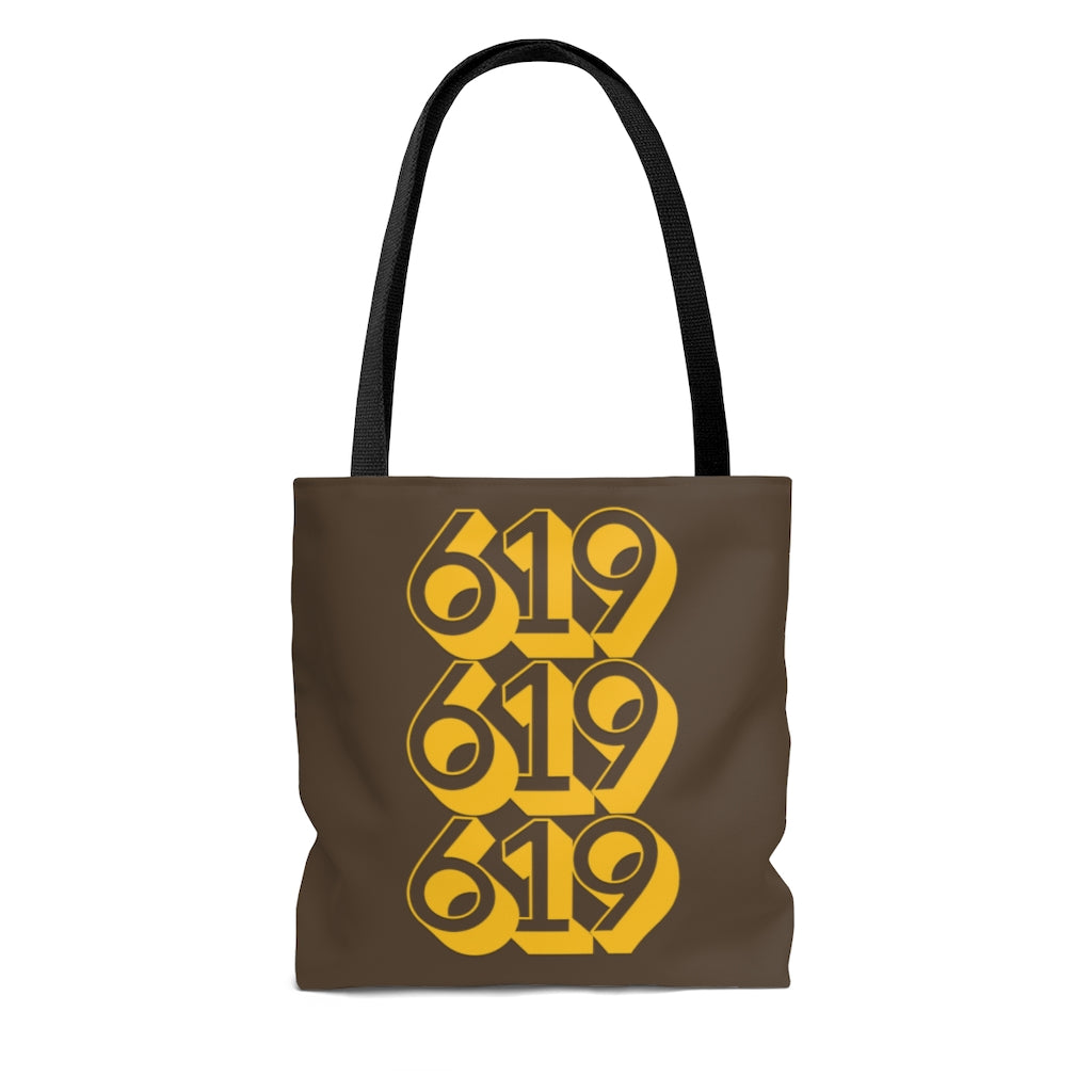 619 Tote Bag, San Diego Brown and Gold Shopping Bag, SD Beach Bag