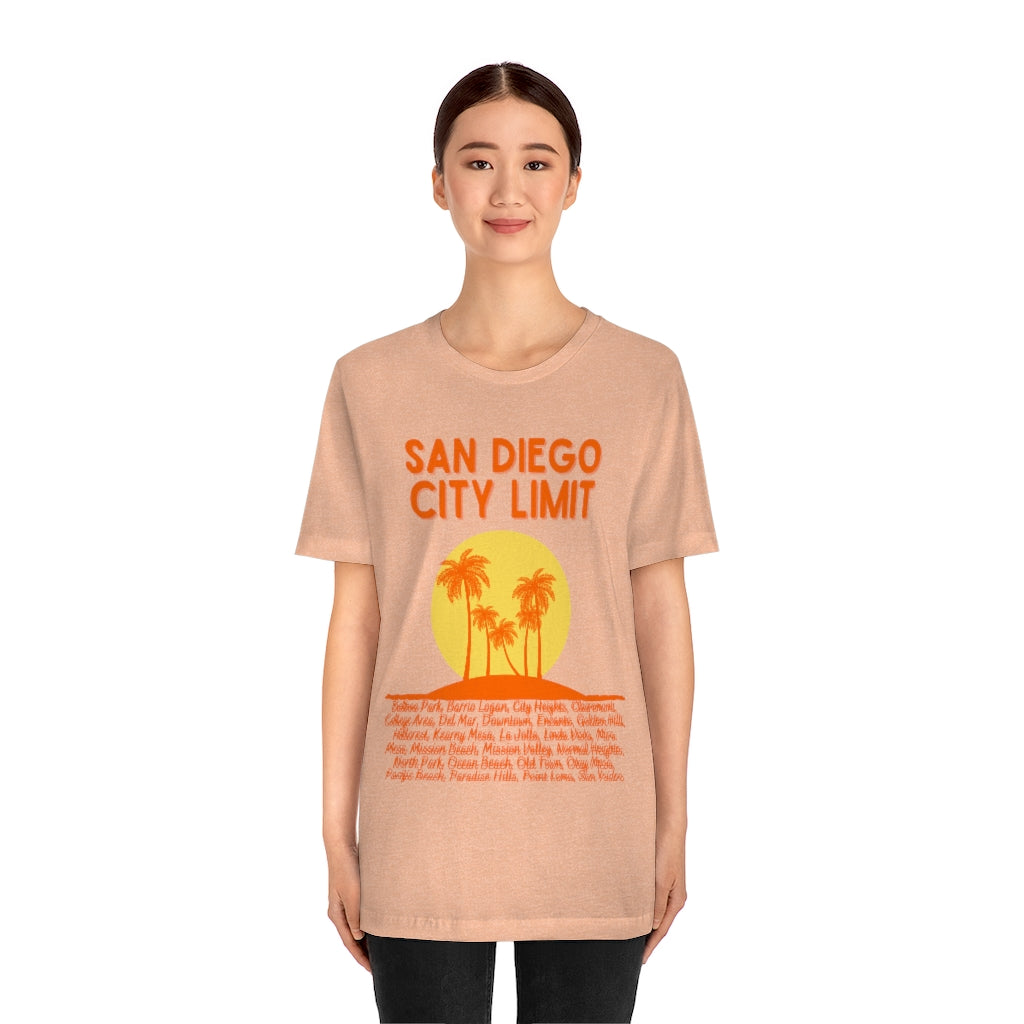 San Diego City Limit T-shirt | SD Tee Areas on Back (Orange)