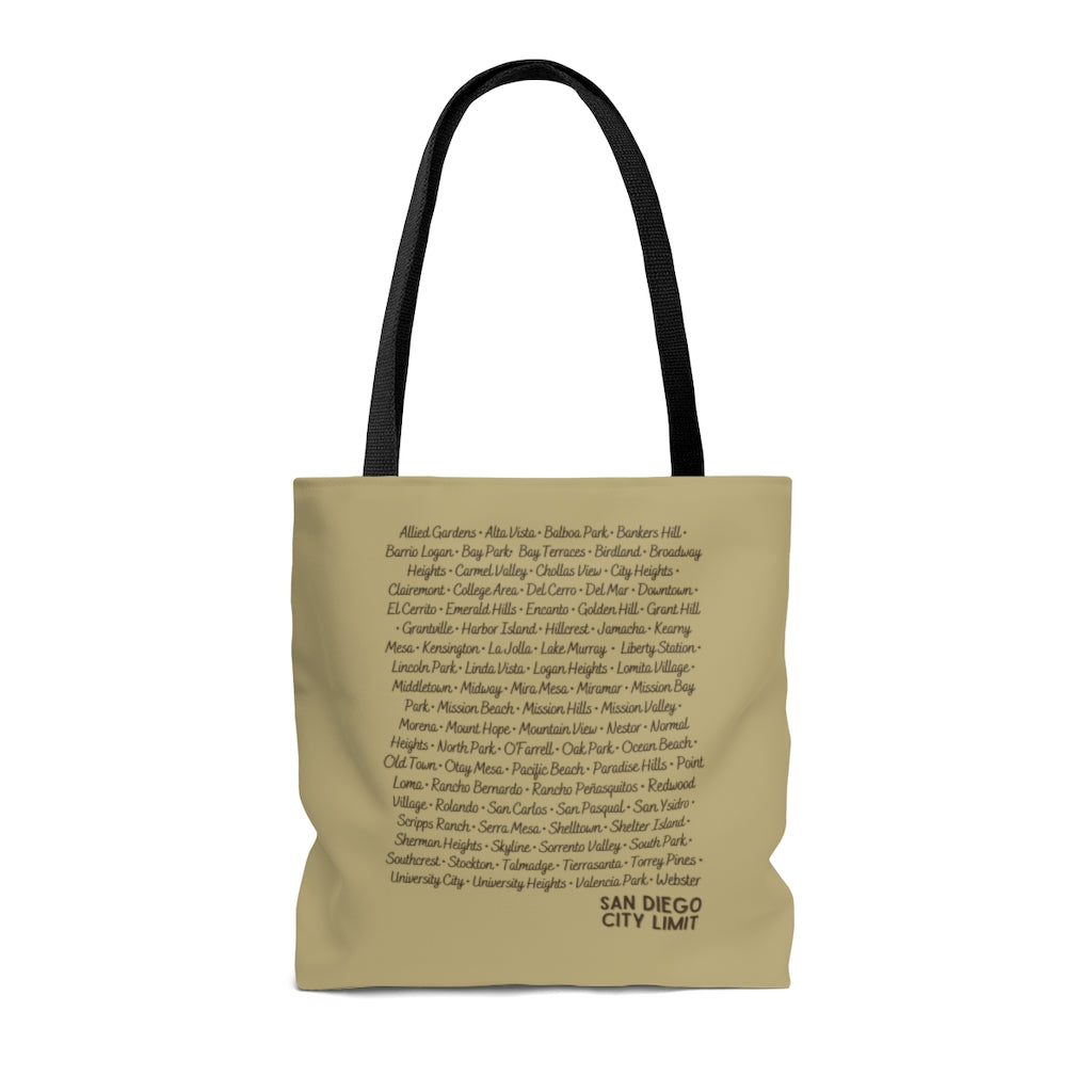 San Diego City Limit Sand and Brown Tote Bag | SD Areas