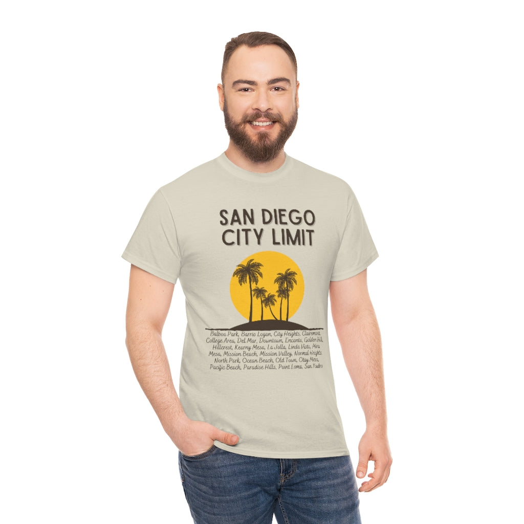 San Diego City Limit Heavy Cotton Tee, SD Areas on back