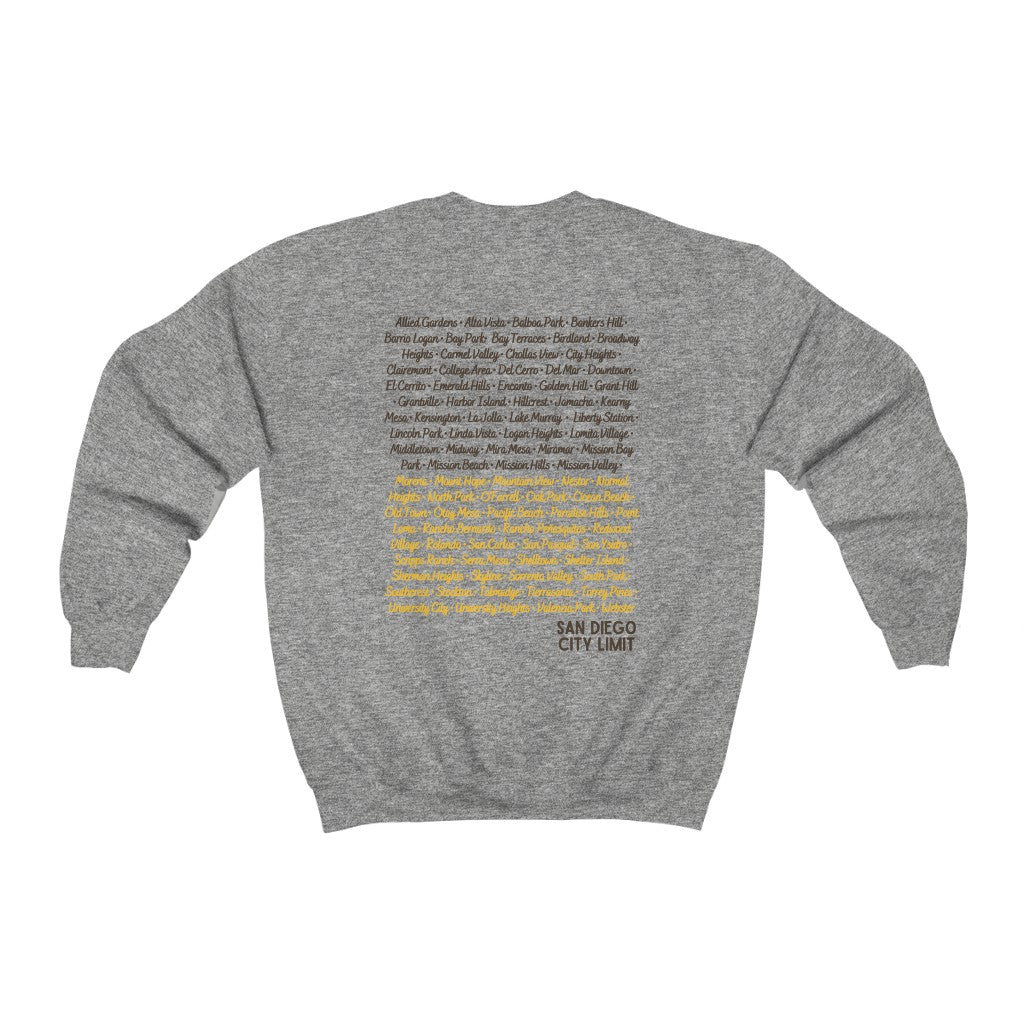 San Diego City Limit Sweatshirt | SD Areas on back (Brown)