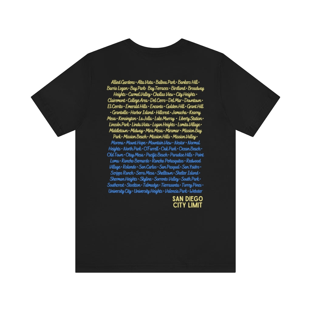 San Diego City Limit Tee | SD Areas on back (Baby Blue)