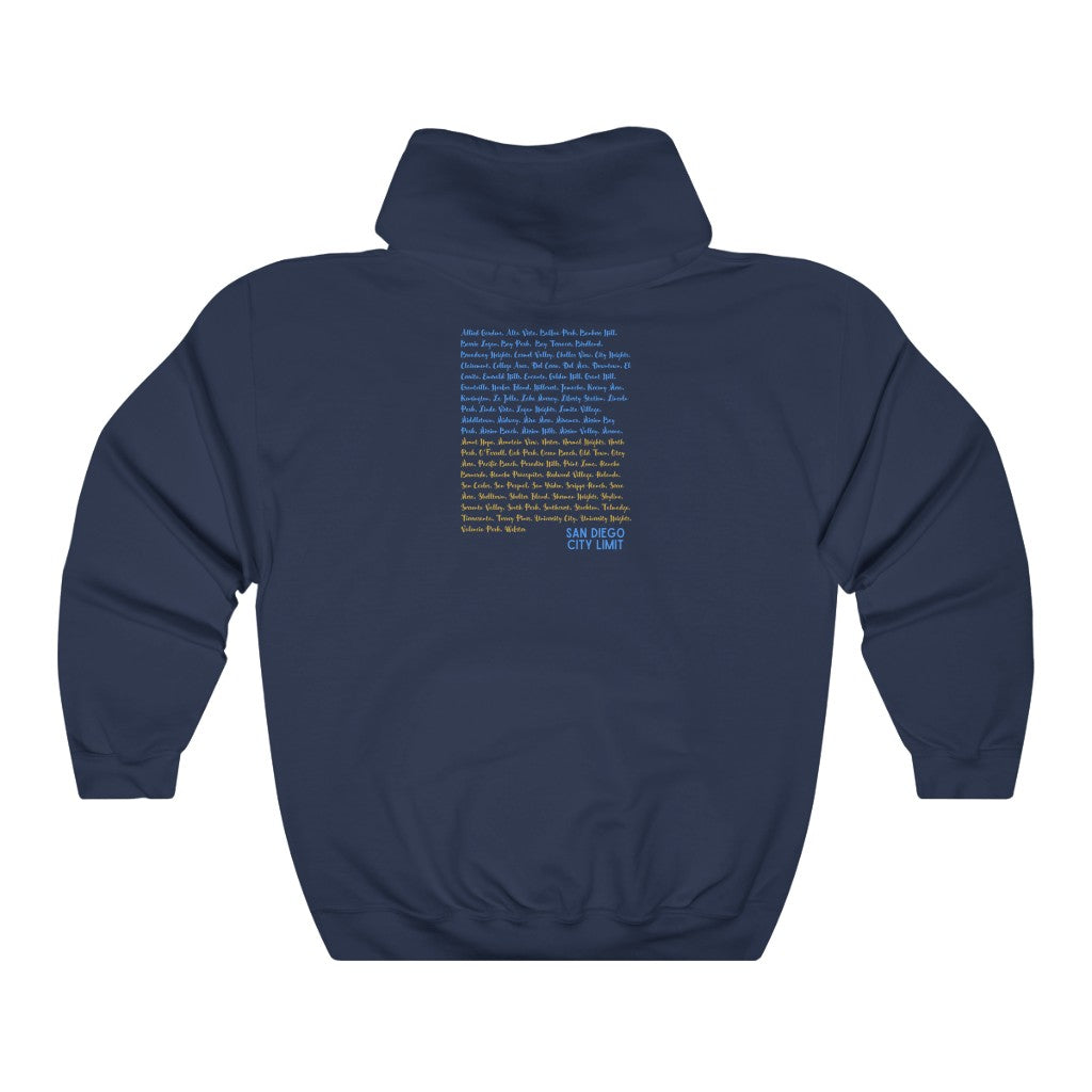 San Diego Neighborhoods Hoodie | SD Areas on back (Baby Blue)