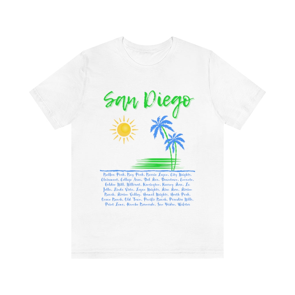 San Diego Neighborhoods Tee | SD Areas on Back (Lime Green)