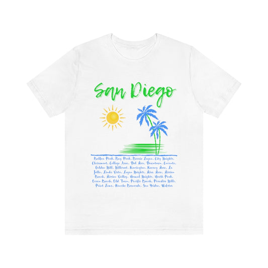 San Diego Neighborhoods Tee | SD Areas on Back (Lime Green)