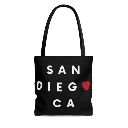 San Diego CA Black Tote Bag, SD Neighborhood Beach Bag