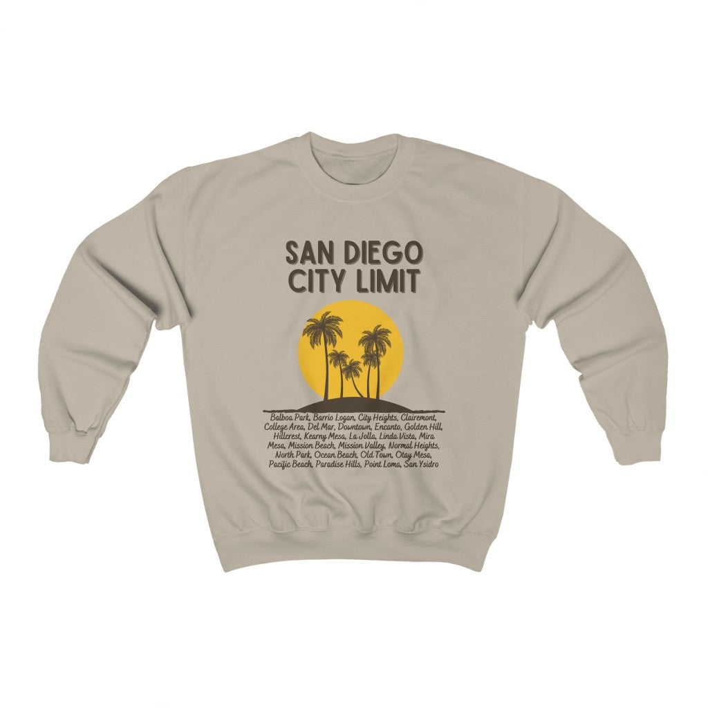 San Diego City Limit Sweatshirt | SD Areas on back (Brown)
