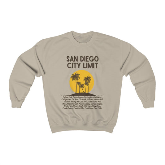 San Diego City Limit Sweatshirt | SD Areas on back (Brown)