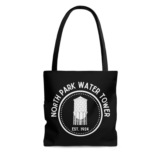 North Park Water Tower Est. Black Tote Bag, NP Shopping Bag