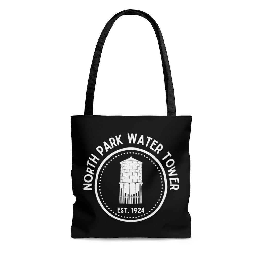 North Park Water Tower Est. Black Tote Bag, NP Shopping Bag