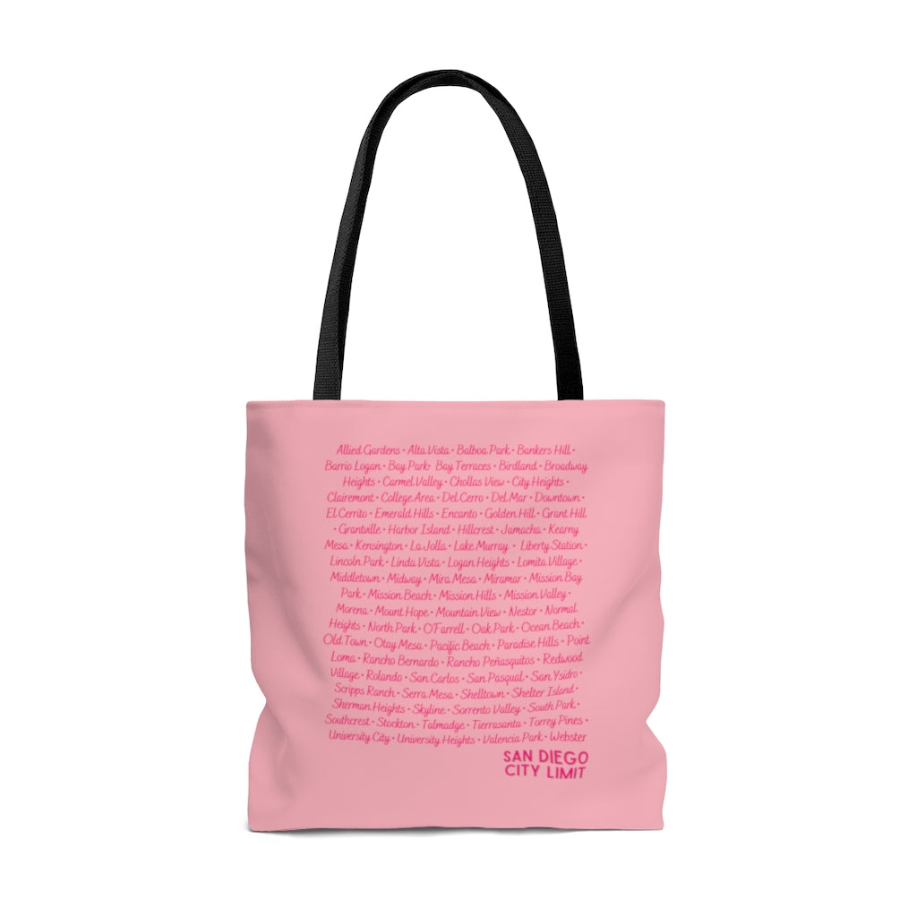 San Diego City Limit Pink Tote Bag | SD Areas
