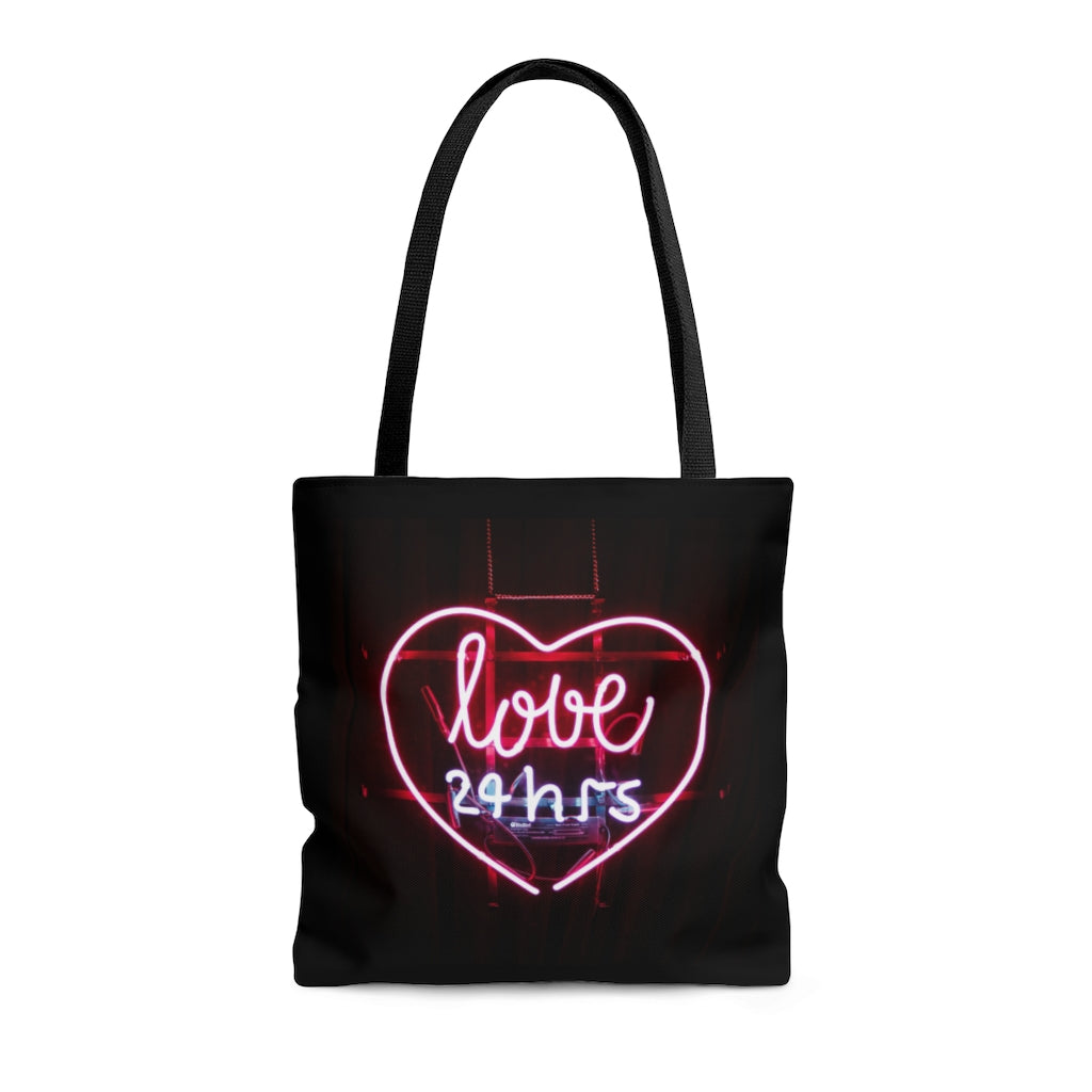 Love 24 Neon Sign Tote Bag