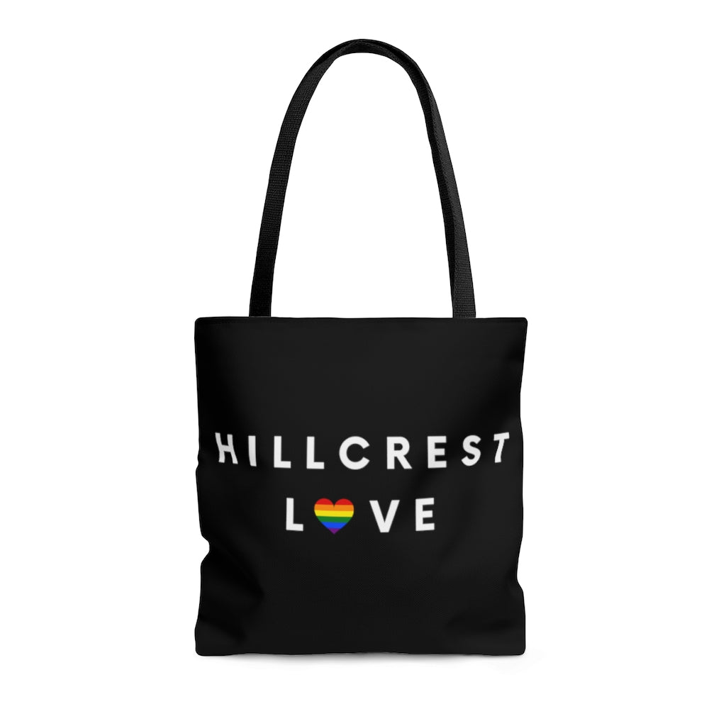 Hillcrest Love Black Tote Bag, San Diego Neighborhood Beach Bag